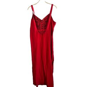 Vtg 90s Metrostyle 12T Midi Sun Dress Y2k Red Linen Cotton Blend Boho Beaded